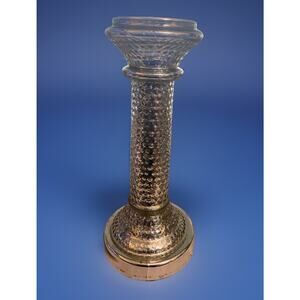 Tall Antiqued Ornate Mercury Glass Pillar Candle Holder 15.5”tall x 6.5" base
